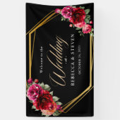Chique rood zwart bloemenbruiloft welkom spandoek (Verticaal)