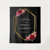 Chique rood zwart bloemenbruiloft welkom wandkleed (Voorkant)