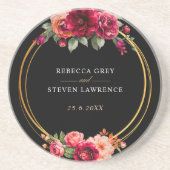 Chique rood zwart bloemenbruiloft zandsteen onderzetter (Voorkant)