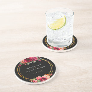 Chique rood zwart bloemenbruiloft zandsteen onderzetter