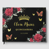 Chique Rood Zwart Bloemig Vlinders Quinceanera Gou Gastenboek (Voorkant)