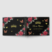 Chique Rood Zwart Bloemig Vlinders Quinceanera Gou Gastenboek (Volledig)
