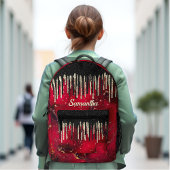 Chique rood zwart druppels glitter monogram bedruk bedrukte rugzak