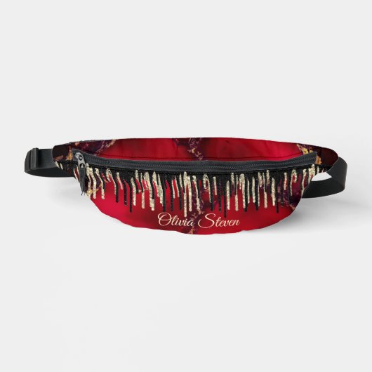 Chique rood zwart druppels glitter monogram bedruk heuptasje (Voorkant)