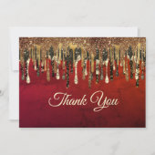 Chique rood zwart en goud glitter druppels bedankkaart (Voorkant)