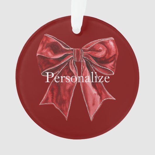 Chique Roode Strik Gepersonaliseerd Ornament (voorkant)