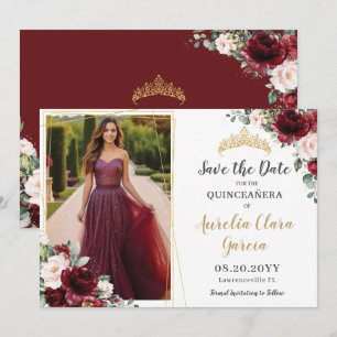 Chique roodroze roze bloemige Quinceanera-foto Save The Date