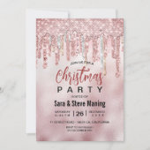 Chique roos blush gouden glitter druppels kerst kaart (Voorkant)