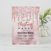 Chique roos blush gouden glitter druppels kerst kaart (Staand voorkant)