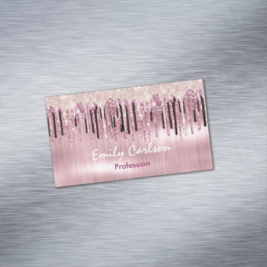 Chique roos blush roze druppelen magnetisch visitekaartje (Voorbeeld)