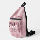 Chique roos blush roze druppelen monogram bedrukt sling bag (Rechterhoek)