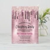 Chique roos blush roze druppelen monogram kerst kaart (Staand voorkant)