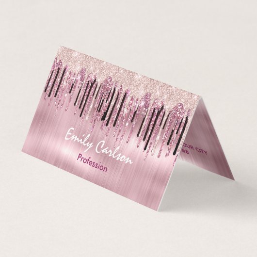 Chique roos blush roze druppelen visitekaartje (Voorkant)