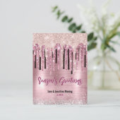 Chique roos blush roze druppels nieuwjaar kerst briefkaart (Staand voorkant)