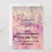 Chique roos blush roze holografische druppels kers kaart (Voorkant)