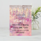 Chique roos blush roze holografische druppels kers kaart (Staand voorkant)