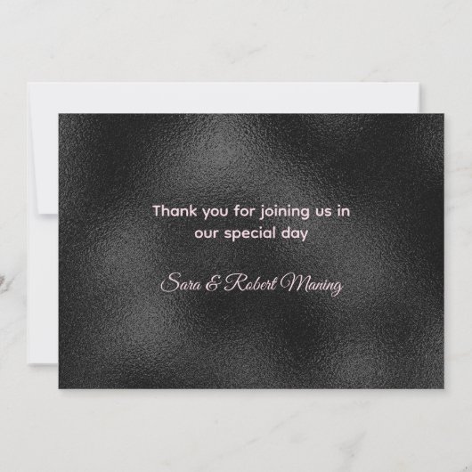 Chique roos blush zwart glitter druppelen monogram bedankkaart (Achterkant)