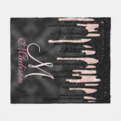 Chique roos blush zwart glitter druppelen monogram fleece deken (Voorkant (Horizontaal))