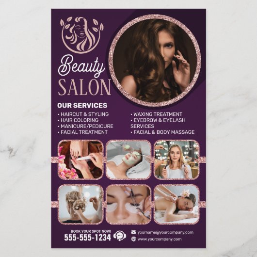 Chique Roos Gold Beauty Spa Haar Nail Make-up Salo Flyer (Voorkant)