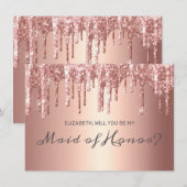Chique Roos Gold Dripping Glitter Maid of Honor Kaart (Voorkant / Achterkant)