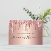 Chique Roos Gold Dripping Glitter Maid of Honor Kaart (Staand voorkant)