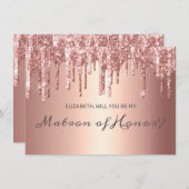 Chique Roos Gold Dripping Glitter Matron of Honor Kaart (Voorkant / Achterkant)