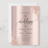 Chique Roos Gold Drips Bruiloft Uitnodiging (Voorkant)