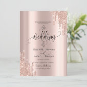 Chique Roos Gold Drips Bruiloft Uitnodiging (Staand voorkant)