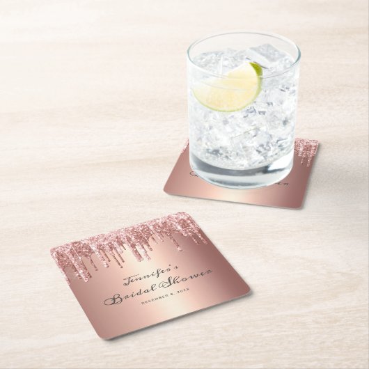 Chique Roos Gold Glitter Drips Script Vrijgezellen Kartonnen Onderzetters (Insitu)