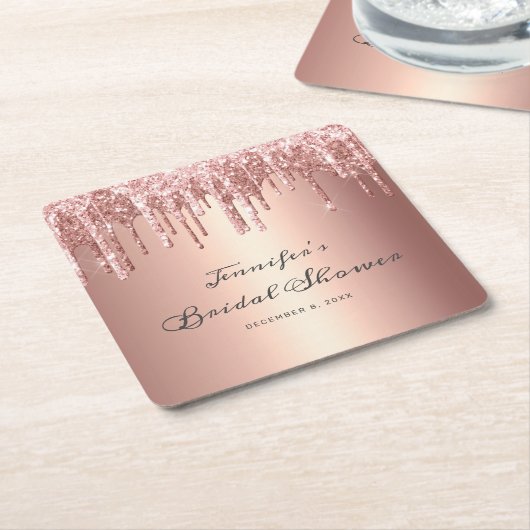 Chique Roos Gold Glitter Drips Script Vrijgezellen Kartonnen Onderzetters (Schuin)