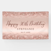 Chique Roos Gold Glitter Happy 30th Birthday Scrip Spandoek (Horizontaal)