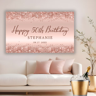Chique Roos Gold Glitter Happy 50th Birthday Scrip Spandoek