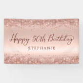 Chique Roos Gold Glitter Happy 50th Birthday Scrip Spandoek (Horizontaal)