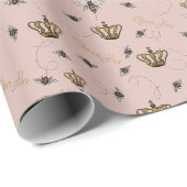 Chique Roos Gold Royal Crown Queen Bee Pink Cadeaupapier (Rol Hoek)