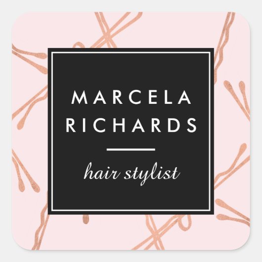 Chique Roos Goud Bobby Pins Haar Stylist Salon Roz Vierkante Sticker (Voorkant)
