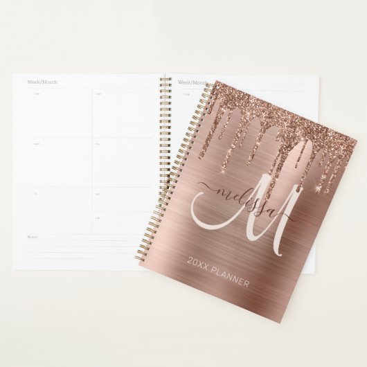 Chique Roos Goud Dripping Glitter Geborsteld Metaa Planner (Display)