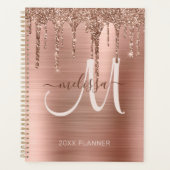 Chique Roos Goud Dripping Glitter Geborsteld Metaa Planner (Voorkant)
