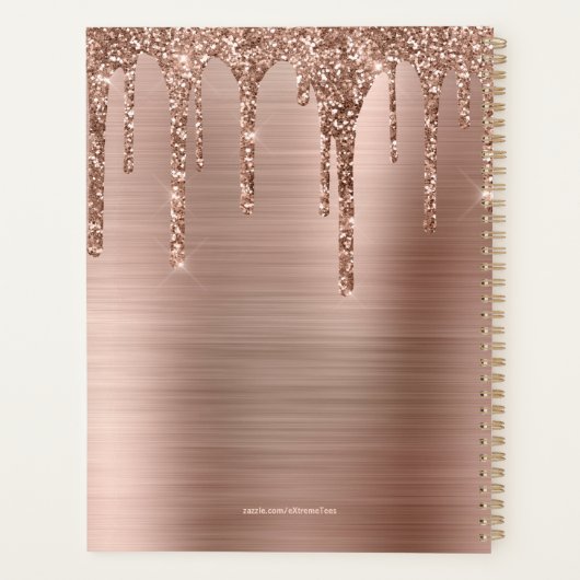 Chique Roos Goud Dripping Glitter Geborsteld Metaa Planner (Achterkant)