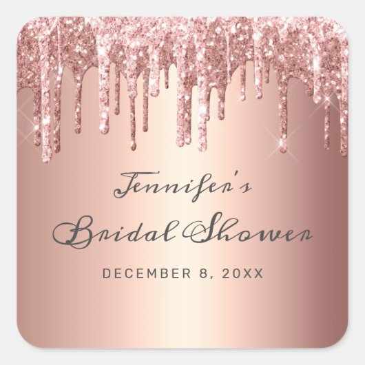 Chique Roos Goud Dripping Glitter Vrijgezellenfees Vierkante Sticker (Voorkant)