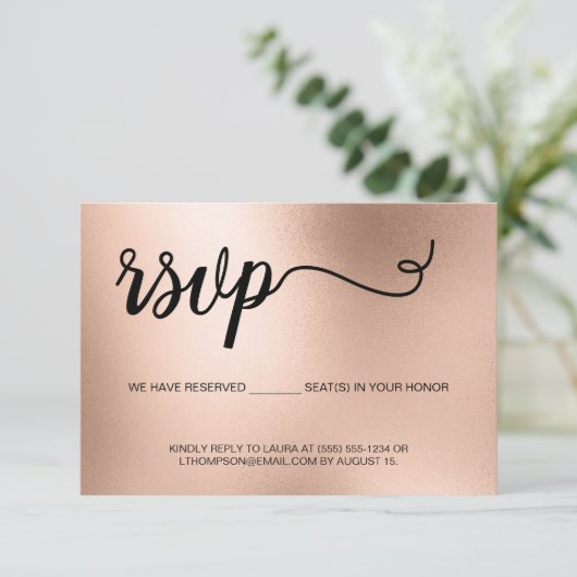 Chique Roos Goud Elegante Typografie Glitter RSVP Kaartje (Staand voorkant)
