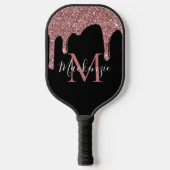 Chique Roos Goud en Zwart Glitter Drips Monogram Pickleball Paddle (Voorkant)