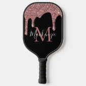 Chique Roos Goud en Zwart Glitter Drips Monogram Pickleball Paddle (Achterkant)