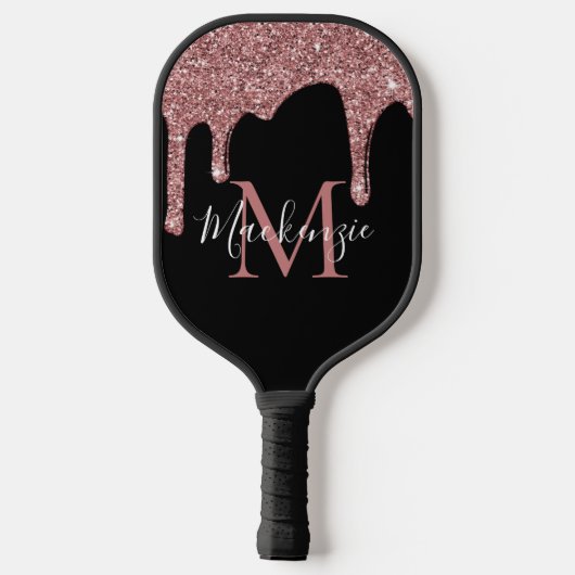 Chique Roos Goud en Zwart Glitter Drips Monogram Pickleball Paddle (Achterkant)