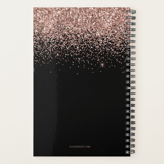Chique Roos Goud Glitter Zwart Monogram 2024 Planner (Achterkant)