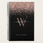 Chique Roos Goud Glitter Zwart Monogram 2024 Planner (Voorkant)