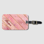 Chique roos goud meisjesachtig geometrisch bagagelabel (Voorkant (horizontaal))