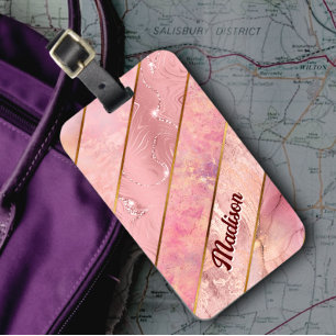 Chique roos goud meisjesachtig geometrisch bagagelabel