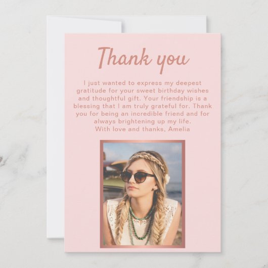 Chique Roos Goud Metallic Foto Verjaardag Bedankkaart (Voorkant)