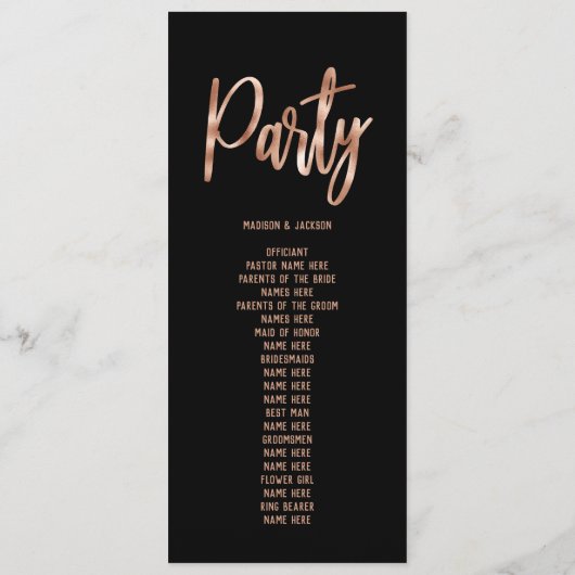 Chique Roos Goud Modern Typografie Huwelijksprogra Programmakaart (Achterkant)