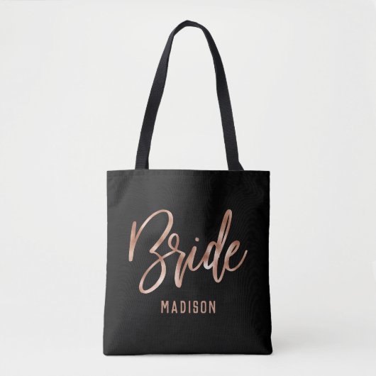 Chique Roos Goud Moderne Typografie Bruid Monogram Tote Bag (Voorkant)